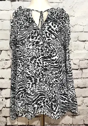 NWT MICHAEL Michael Kors Big Cat Cold Shoulder Top Black