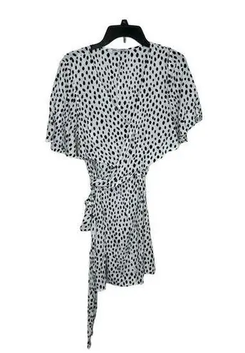 ZARA  Women's Dress Wrap Tie Polka Dot Animal Print V Neck Black/White Sz. Medium