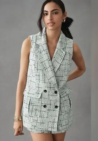 NWOT Anthropologie Maeve Green Tweed Double Breasted Blazer Vest Jacket Size 10