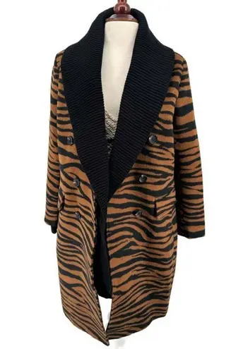 NWT Dolce Cabo Double Breasted Coat with Removable Knit Collar Brown Zebra Small