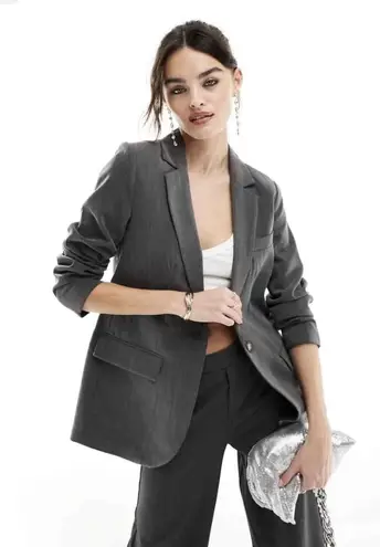 None Black Single Button Shawl Lapel Blazer With Patch Pockets Medium