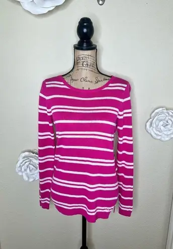 Vineyard Vines Bright Pink & White Striped Lightweight Sweater Size Small