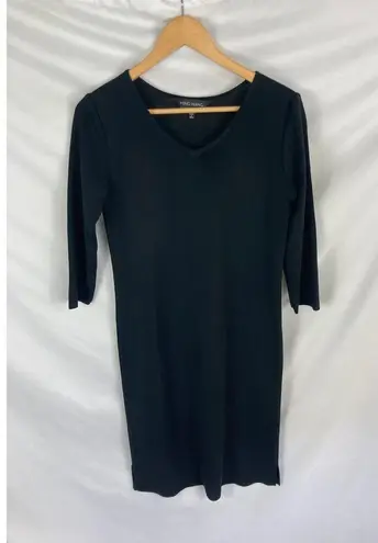 Ming Wang Black Knit 3/4 Sleeve V Neck Midi Dress Size Small
