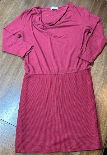 Michael Stars Women's Small Tulip Sleeve Pullover Cowl Neck Midi Red Dress