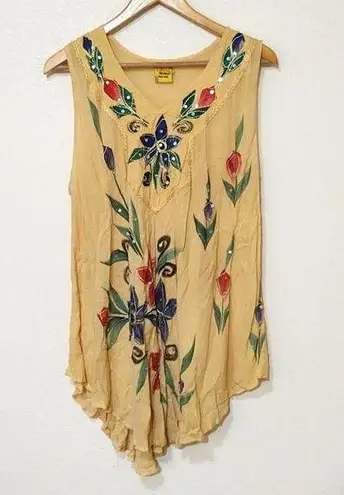 California Woman Rayon Hand Painted One Size Sleeveless Tunic Yellow