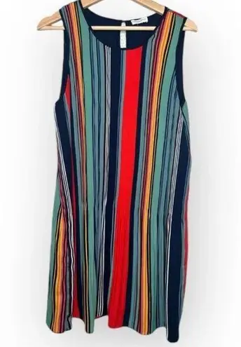 Carolina belle Striped Pleated Dress Size L Multicolor Knee Length Sleeveless