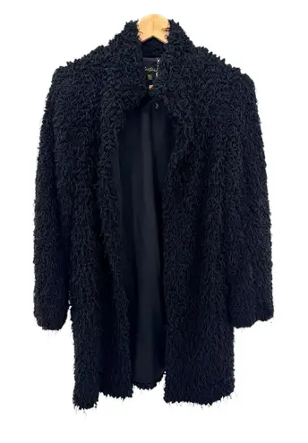 Cartise Black Shaggy Textured Statement Coat Avant Garde Minimalist Open Front M Size M