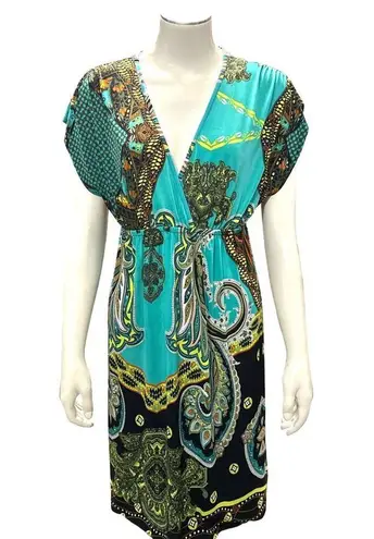5th & Love 5th Love Large Turquoise Lime Green Black Printed Boho Dress Summer Vacation