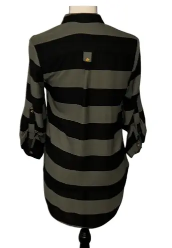 Wishful park Boutique Green & Black Sheer Striped Blouse Size Small
