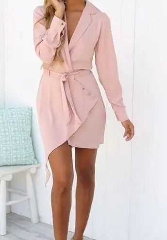RUNAWAY THE LABEL Pink Asymmetrical Shirt Dress S