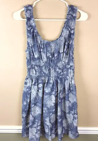 American Eagle  Women’s Floral Print Faded Brushed Blue White Tank Mini Dress