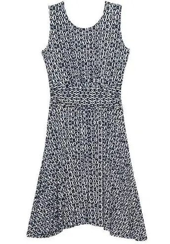 Bobeau navy ikat fit and flare jersey knit stretch midi dress size M