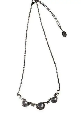 Claires Silver Tone Necklace with Rhinestones Faux Pearl Accents u Adjustable Le