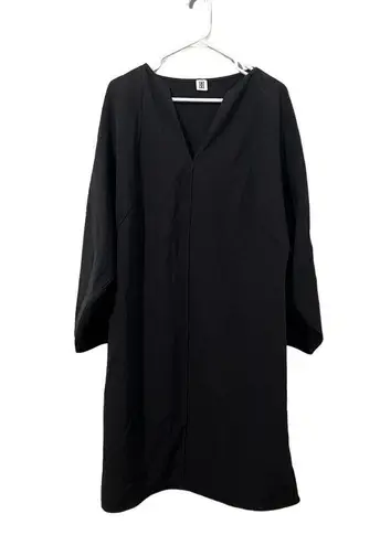 By Malene Birger Elvina Black Midi Dress Size 40 Long Sleeve V