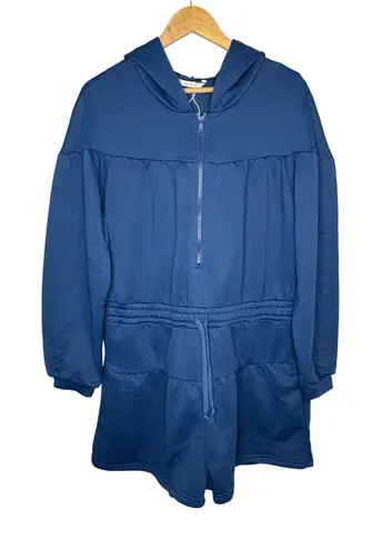 Cicy Bell Work Well Navy Blue Zipper Hooded Romper Shorts Jumpsuit Size XL NWT
