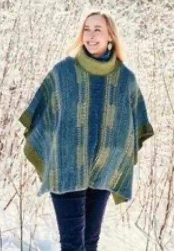 J.Jill  Cotton Wool Fair Isle Nordic Classic Poncho Sweater Blue Green One Size