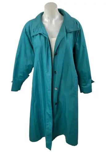London Fog Women's Blue Green Collared Button Down Long Sleeve Overcoat Jacket 6