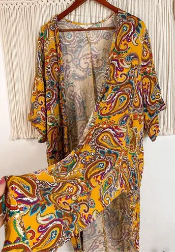 Terra & Sky Colorful Mustard Paisley Kimono Women's size 1X