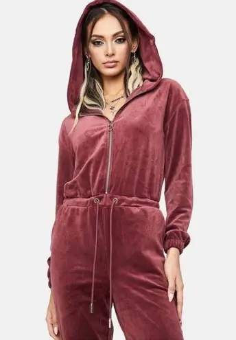 Juicy Couture  Wine Cranberry Velvet Velour Jumpsuit Bling Tracksuit One Piece