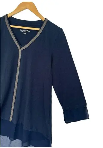 Soft Surroundings Womens M Beaded V Neck 3/4 Mesh Sleeves Hem Dressy Dark Teal