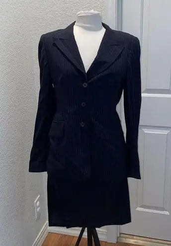 Escada Vintage Pinstripe Skirt & Blazer Set Sz 10 Lightweight Fitted Designer