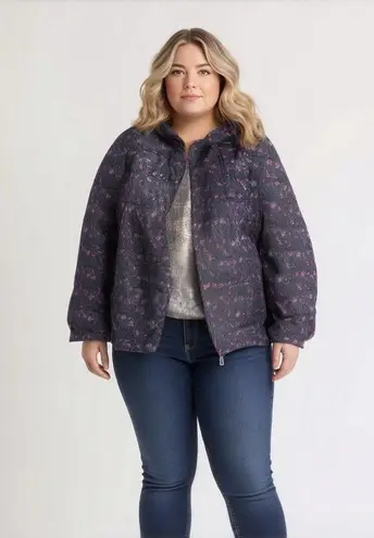 Woman Within floral navy packable puffer vest plus size 2X