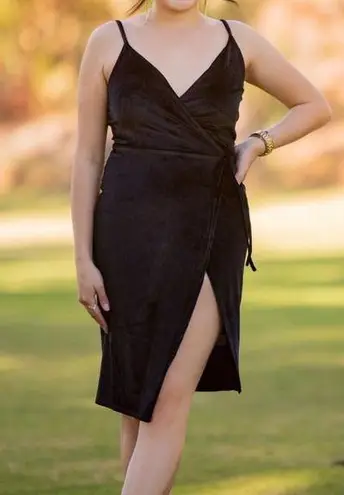 re:named  Black Velvet Wrap Mini Dress Size S