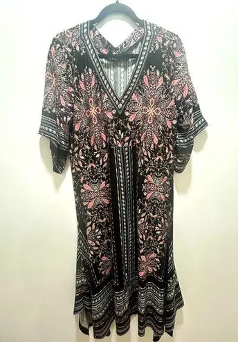 One World Printed Floral Black Pink Dress Woman New Without Tag Size Large