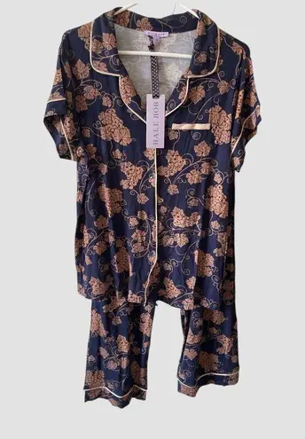 Hale Bob 2pc Pajama Pants Set Women’s Size Medium Leafy Navy Loungewear NWT
