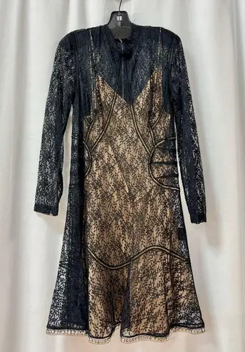 Alexander Wang $890 Lace 3/4 Sleeve Mini Dress with Slip Dress Black Womens US 4