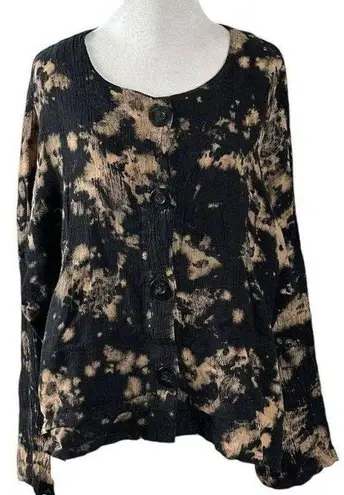 Dress to Kill LagenLook One Size Art to Wear Black & Tan Tie Dye Button Up Top