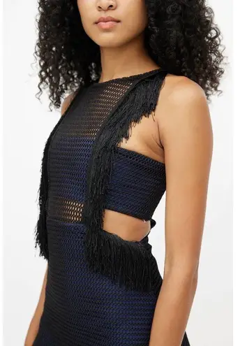 Self Portrait Self-Portrait Neoprene Black & Navy Flared Fringe Dress size 6 /SMALL
