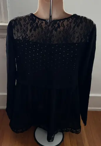 Forgotten Grace Black Lace Crochet Long Sleeve Blouse Tunic, size S