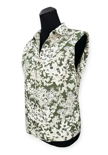Gerard Darel | Size 1 | Carmel Printed Sleeveless Button-Down Top in Khaki Green