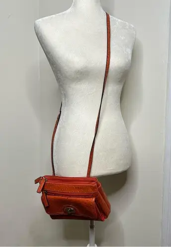 Mundi Vintage Faux Ostrich Crossbody Purse Handbag Orange FLAW
