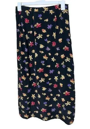 Sophisticates By Jonathan Martin Black Floral Print Silk Vintage Maxi Skirt S