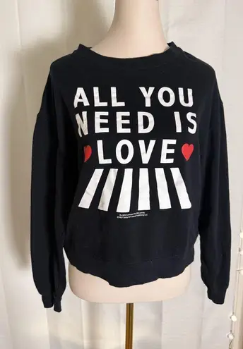 Beatles “All You Need is Love” Graphic Sweatshirt Black Cropped Pullover Medium Red