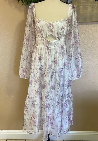 Lulus NWOT  Radiant Afternoon Ivory Floral Cutout Tiered Midi Dress