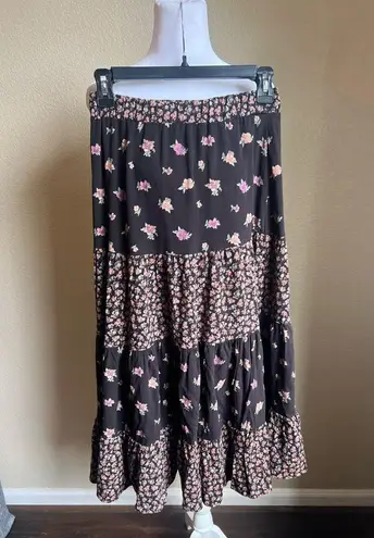 American Eagle Black floral color block maxi skirt | small