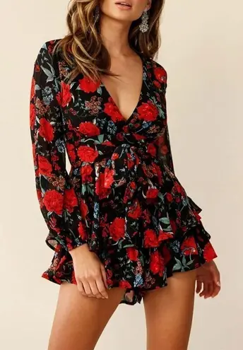 Relipop NEW Jumpsuit Floral Print V Neck Double Layer Ruffle Romper XL