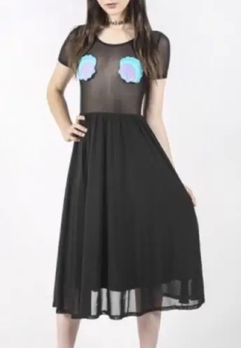 Iron fist NEW! Mermaid For Life Sheer Black Midi Dress 5X Turquoise Blue Shells