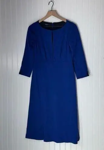Lafayette 148 New York 100 Virgin Wool Dress 4 Royal Blue Midi 3/4 Sleeve Career