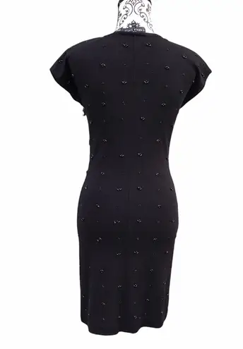 carole little Vintage 90s Beaded Tassel Little Black Sweater Knit Dress P/P