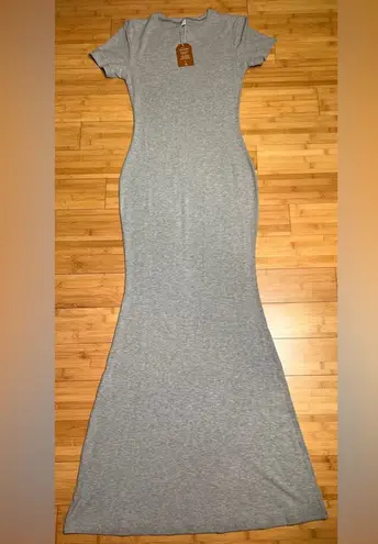 Reoria Classic Allure Lounge Casual Basic Ribbed Grey Mermaid Maxi Dress|Sz:XL Gray