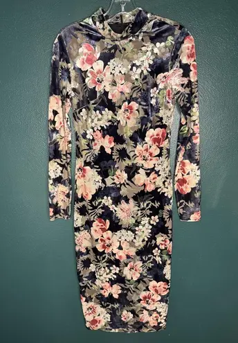Rachel Roy Blue Floral Velvet Over The Knee long Sleeve Dress Pink