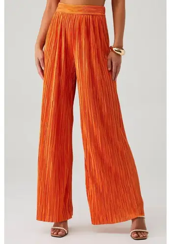 SABINA MUSAYEV Ross Plisse Pleated Wide Leg Pants Orange Womens Size Small