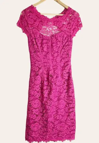 ML Monique Lhuillier Pink Cap Sleeve Lace Knee Length Sheath Dress Size 0