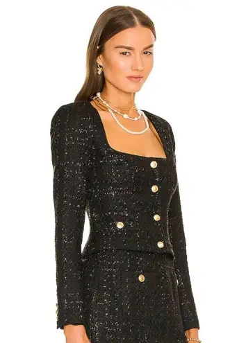 Assignment Bianca cropped tweed jacket blazer black silver XL