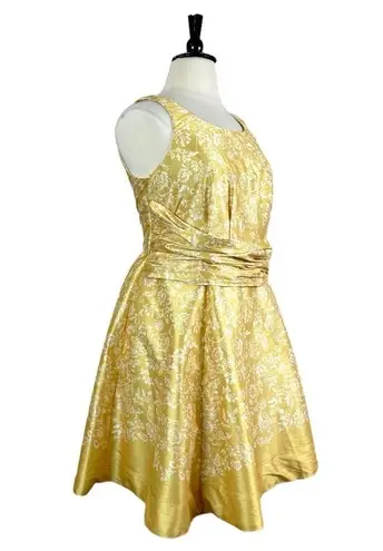 Eshakti Women’s Plus Dress Fit Flare Ruched Waist Yellow Floral Size 14/16