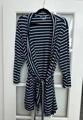 Lands’ End Cotton Above Knee Length Robe Deep Sea Navy Stripe Plus Size 1X